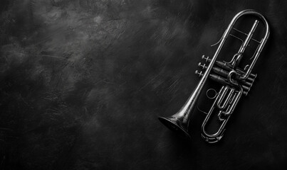 Silver Trumpet Isolated on Dark Charcoal Background for Elegant and Classic Musical Aesthetic