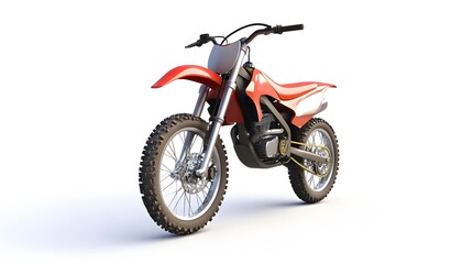 Obraz premium Front view of a red dirt bike on white background