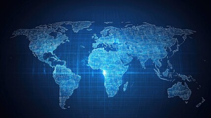 Naklejka premium Digital world map illustrating global network and connections
