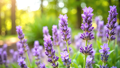 Obraz premium Screensaver. Lavender blooms close-up in a lush garden, serene beauty