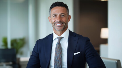 Fototapeta premium Confident businessman in formal suit smiling at the camera