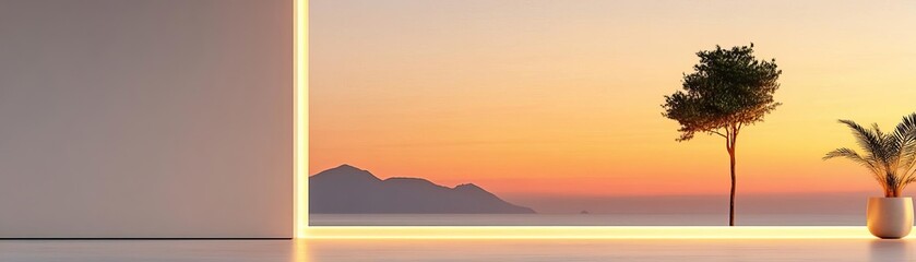 Minimalist light installation illuminating a sleek modern landscape
