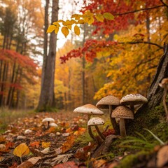 Mushrooms in autumn forest
