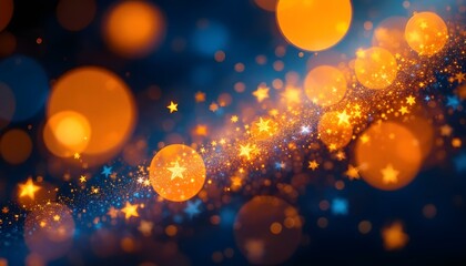 Estrellas y luces bokeh sobre fondo azul oscuro