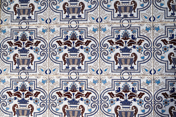 traditional patterns of colorful ceramic tiles in spanish villas in Malaga, Andalusia, Spain