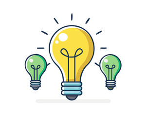 Bright idea icon : Illustration of a glowing yellow light bulb Symbol of creativity, inspiration. For use in presenting marketing materials to present creative ideas and new ideas.	