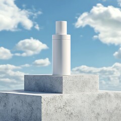 Cosmetic bottle mockup on concrete pedestal. 3d rendering