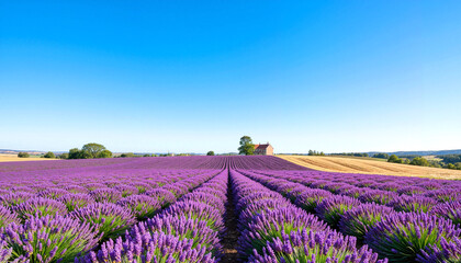 Screensaver. Lavender field landscape in summer sun, vibrant rural beauty