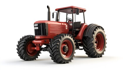 Obraz premium A vibrant red farm tractor is centered on white background