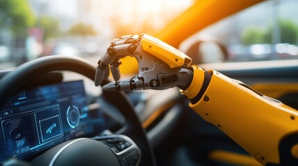 Robotic arm operates vehicle controls of modern autonomous car