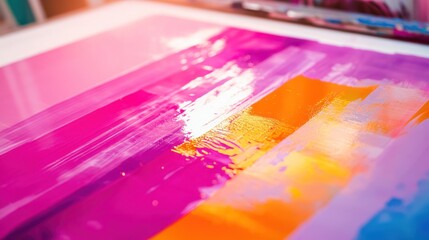 Obraz premium Vibrant brushstrokes create an abstract painting with pink purple orange