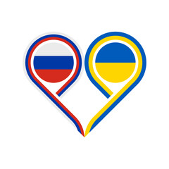 Fototapeta premium friendship concept. heart symbol icon of russia and ukraine flags. vector illustration isolated on white background