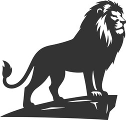 lion standing on a cliff and looking determined