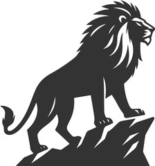 lion standing on a cliff and looking determined