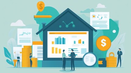Illustration depicts financial investment in real estate transactions