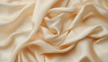 Obraz premium Draped beige silk fabric texture, studio shot, background blur, design element