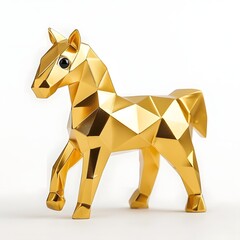 Obraz premium Shimmering Gold Polygonal Horse Figurine on White Surface