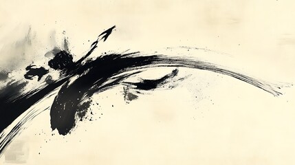 Abstract Black Ink Brushstrokes on Beige Canvas