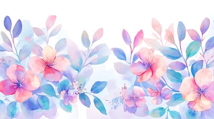 Obraz premium Pastel Watercolor Floral Border: Delicate Blossom Arrangement
