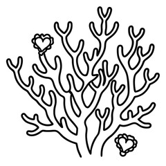 Coral reef with heart designs line art vector