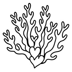 Coral reef with heart designs line art vector