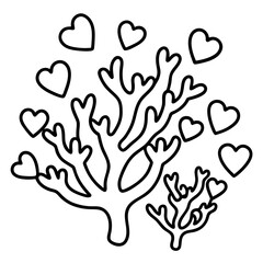 Coral reef with heart designs line art vector