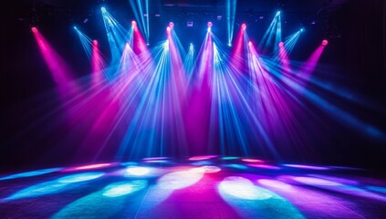 Stage lighting, concert, arena, beams, show, vibrant, purple, blue, background, event