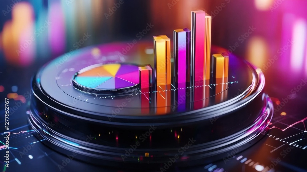 Poster glowing futuristic data visualization dashboard with graphs and charts