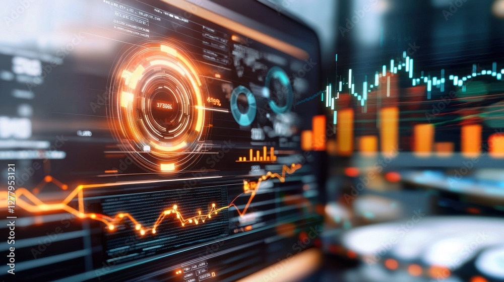 Aufkleber digital financial data analytics dashboard with graphs and charts on monitor display