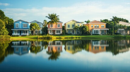 Obraz premium Housing costs overview in a serene waterfront community. Featuring tranquility and balance