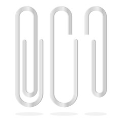 White Paper Clip Vector. School Supplies Paperclip Element. Steel Paperclip Icon.