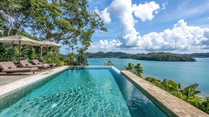 A luxurious infinity pool facing the sea with crystal-clear water.