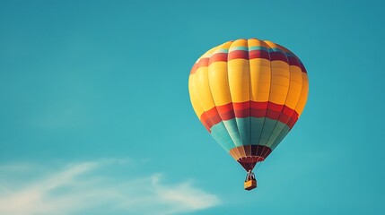 Naklejka premium Colorful Hot Air Balloon Soaring Through a Clear Blue Sky