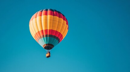 Fototapeta premium Colorful Hot Air Balloon Soaring Through a Vivid Blue Sky