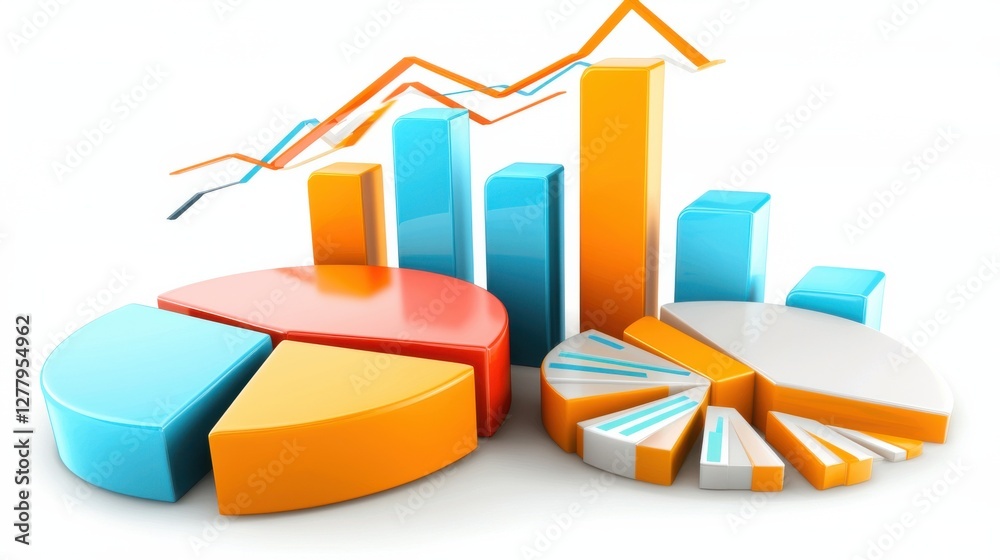 Poster vibrant 3d data visualization infographic with charts and graphs representing business analytics and