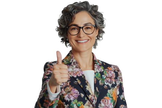 businesswoman showing thumbs up, transparent PNG, isolated, cut-out