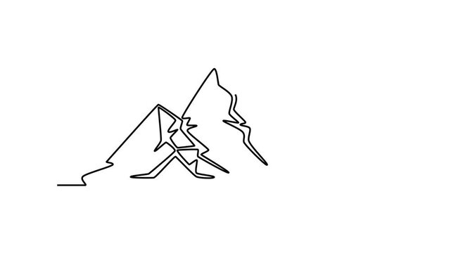 Mountain concept. Single line draw design. Full length animation illustration. High quality 4k footage.	