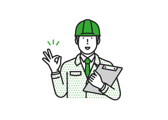 グッドサインをする作業着の男性2