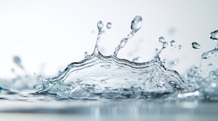 Clear coconut water splashes against a white backdrop.