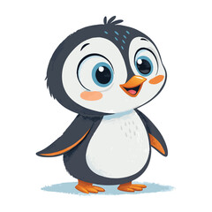 Obraz premium A cartoon penguin, cute, happy, big eyes, standing, full body, digital painting, illustration, bright colors, white background, 