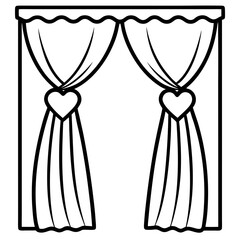 Curtain with heart-shaped tiebacks line art vector
