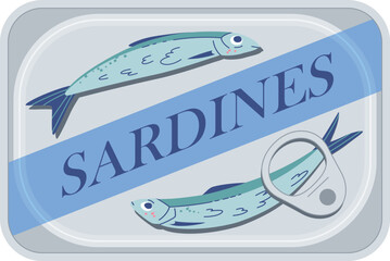 Preserved seafood tin can vector design with two hand drawn fish