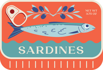 Sardines in olive oil vector packaging design isolated