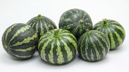 Juicy watermelon with green rind against pure white