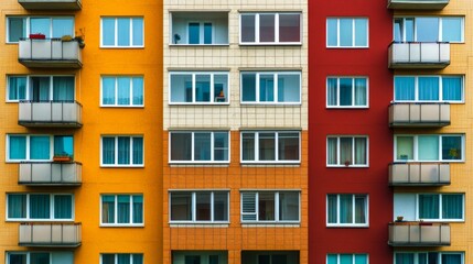 Obraz premium Modern building designs with focus on windows. Architectural features of the building. Building background with architectural details. Urban building backdrops. Building facade background.