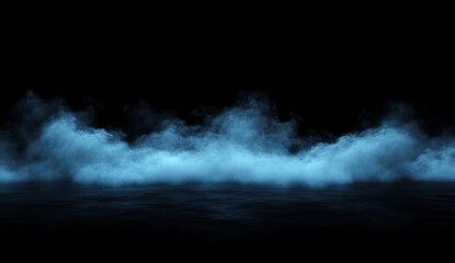 Blue fog ground effect, dark background, digital render, design element