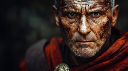 Fototapeta premium Weathered Roman Centurion Close Up Portrait