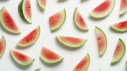 Watermelon slices against a white background. A refreshing summer fruit, perfect for ads and promotions.