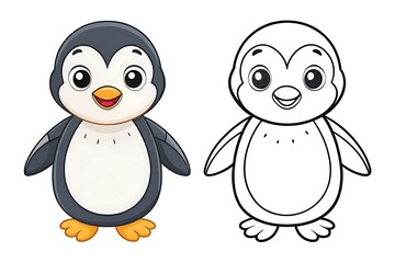 Fototapeta premium Cartoon penguin is smiling and has its mouth open. Children's. Coloring. Books. Vector. Illustration. Sketch