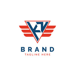 Patriotic KZ Logo Initials. Letter KZ Winged Logo. Red and Blue Triangle KZ with Wing for Aviation, Delivery Services, Sports, Military and Security Agencies
